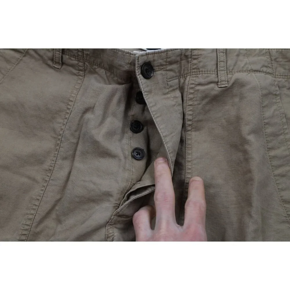 Vintage Banana Republic Mens 36x34 Faded Linen Blend Wide Leg Harem Pants Beige